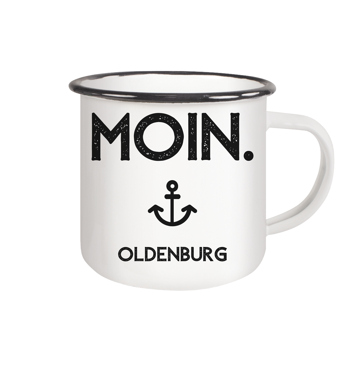 MOIN. Oldenburg - schwarze Schrift - Emaille Tasse (Black)