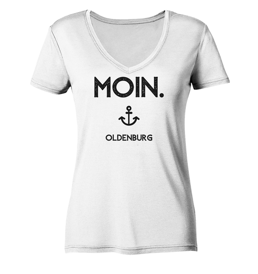 MOIN. Oldenburg - schwarze Schrift - Ladies Organic V-Neck Shirt